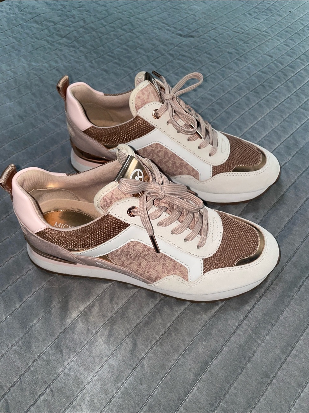 Michael Kors Pink and Rose Gold Logo Trainer Sneakers - Picture 3 of 8